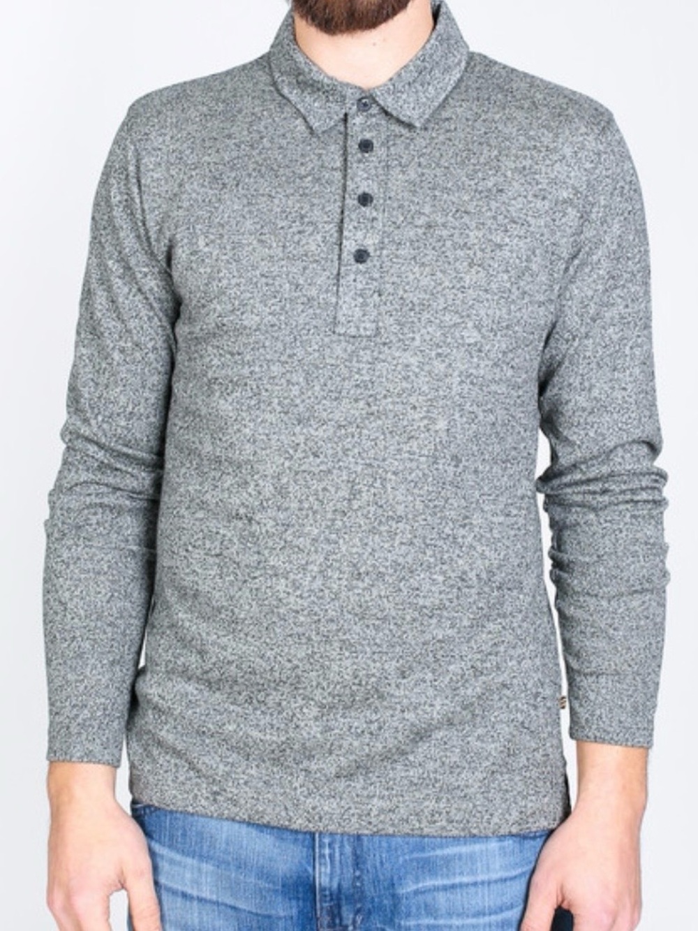 Billy Reid Smith LS Polo L Gray Heather Slim Cotton Blend Casual